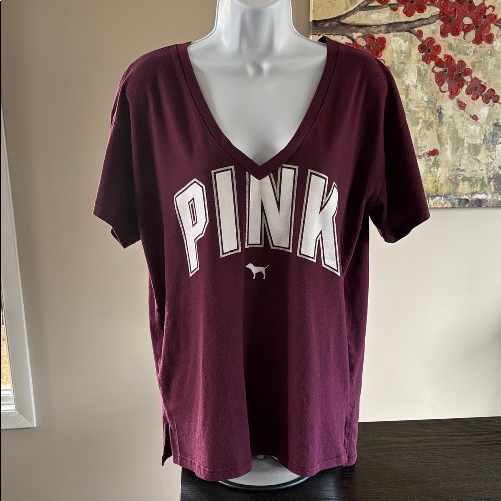 Victoria’s Secret PINK v neck silver glitter short sleeve shirt